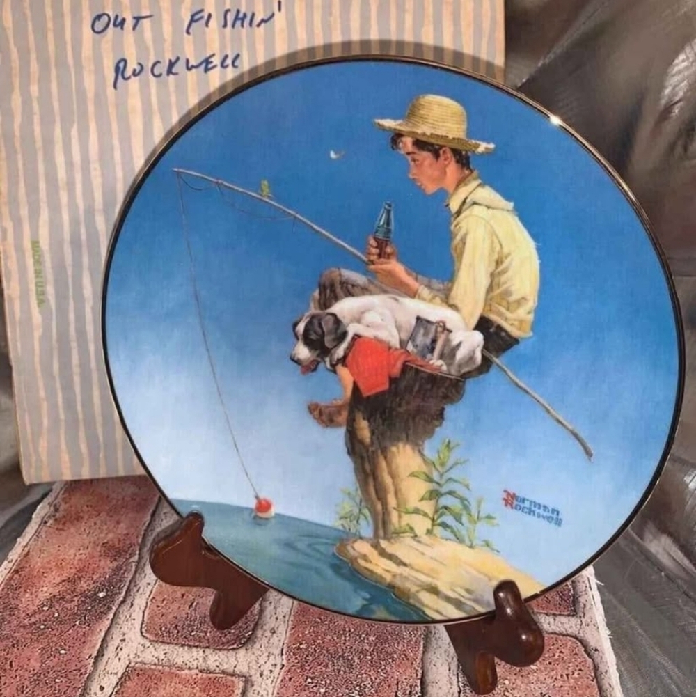 Norman Rockwell Out Fishin Coca Cola Commemorative Edition Plate. With COA - Picture 2 of 11